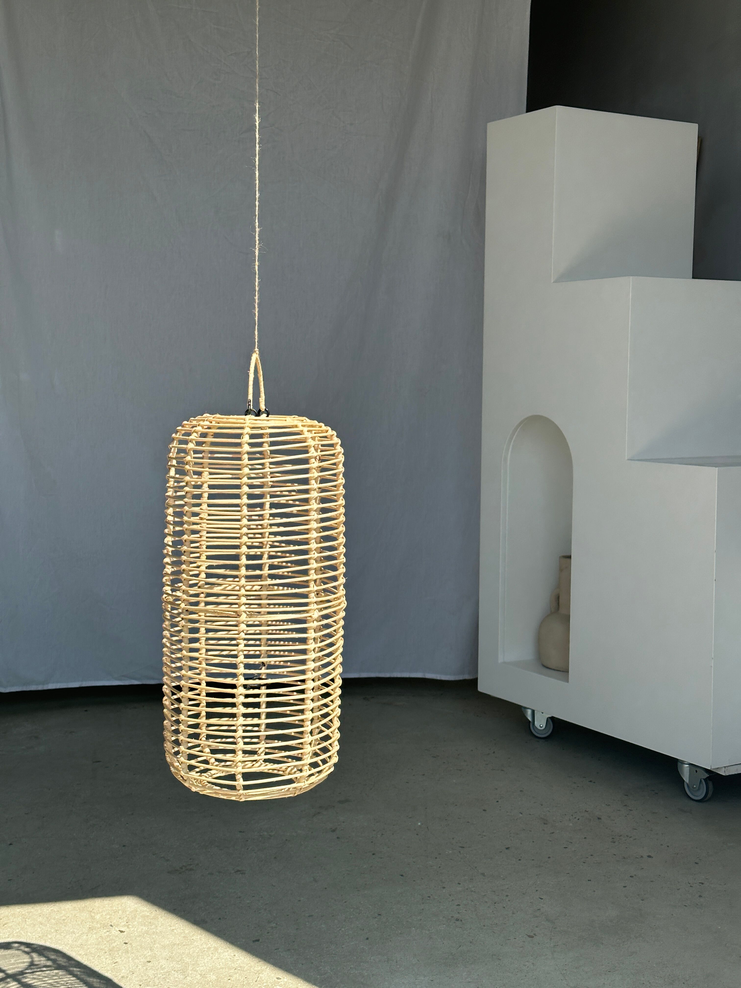 Large lantern-shaped rattan pendant lamp H50 D24
