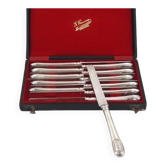 12 fruit knives, silver Minerve blades and handles, guilloché, Napoleon III.