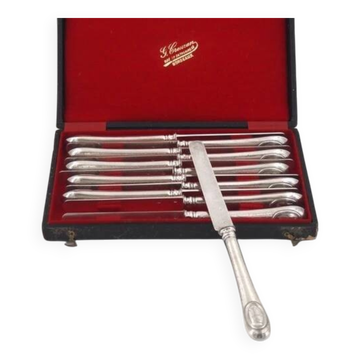 12 fruit knives, silver Minerve blades and handles, guilloché, Napoleon III.