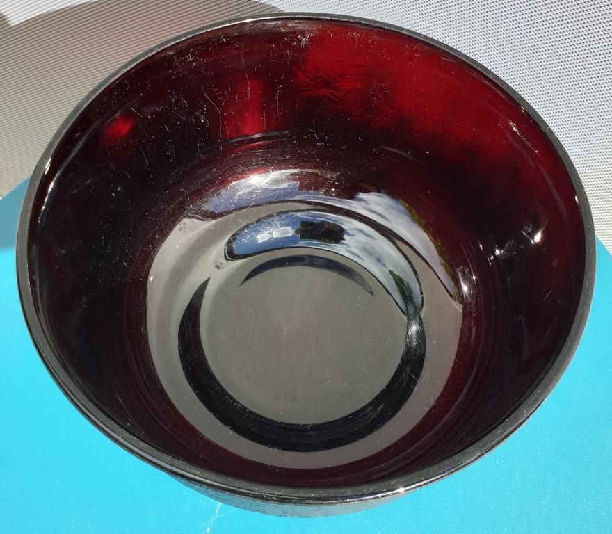 Salad bowl Sierra glass ruby granite frosted Arcoroc 1970