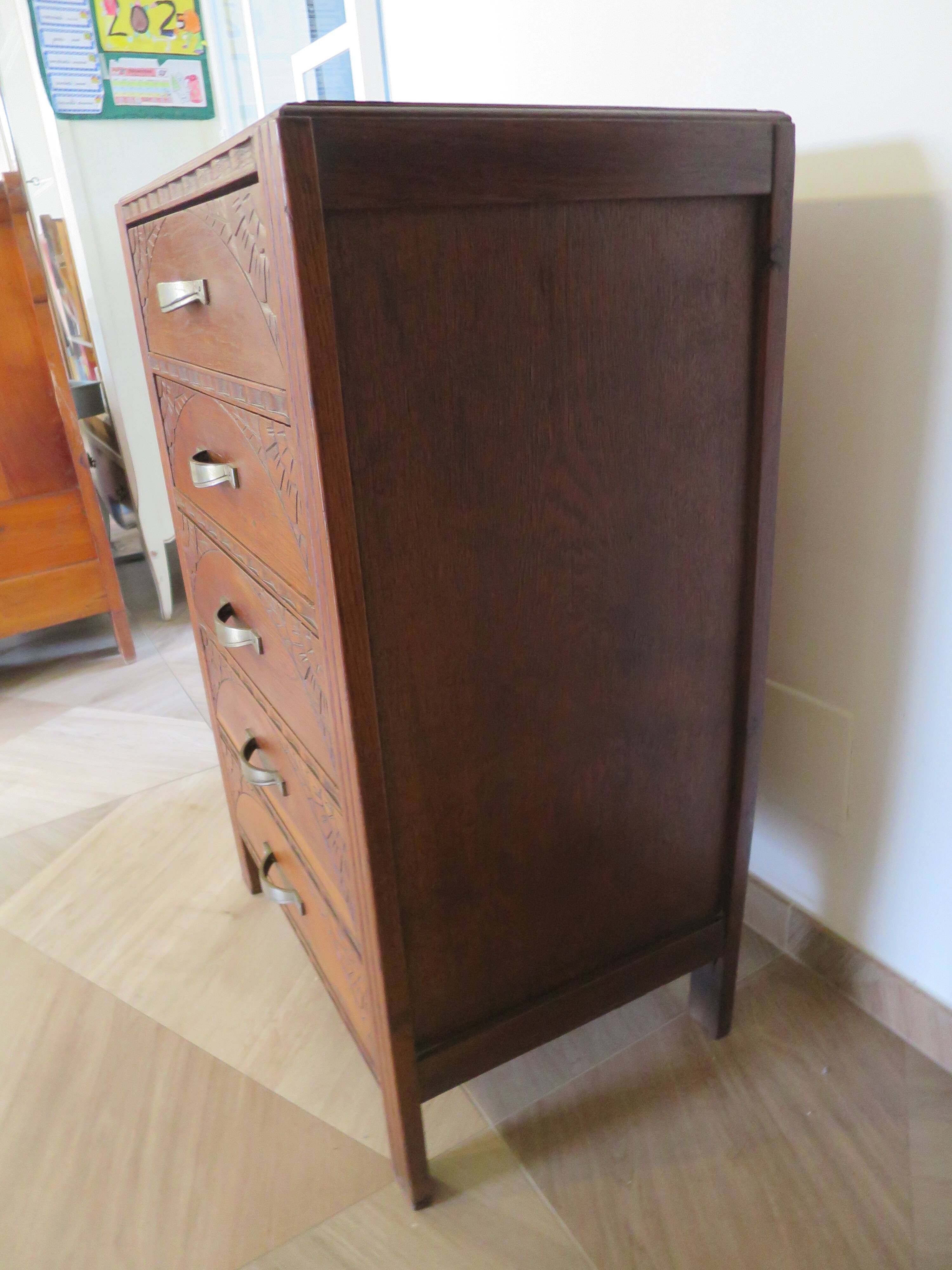 Art Deco Chest of Drawers - 5 drawers - 1950s - Carved wood - Pattern