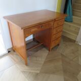 Vintage modernist desk - 5 drawers - shelf - 1950s - closure mechanism