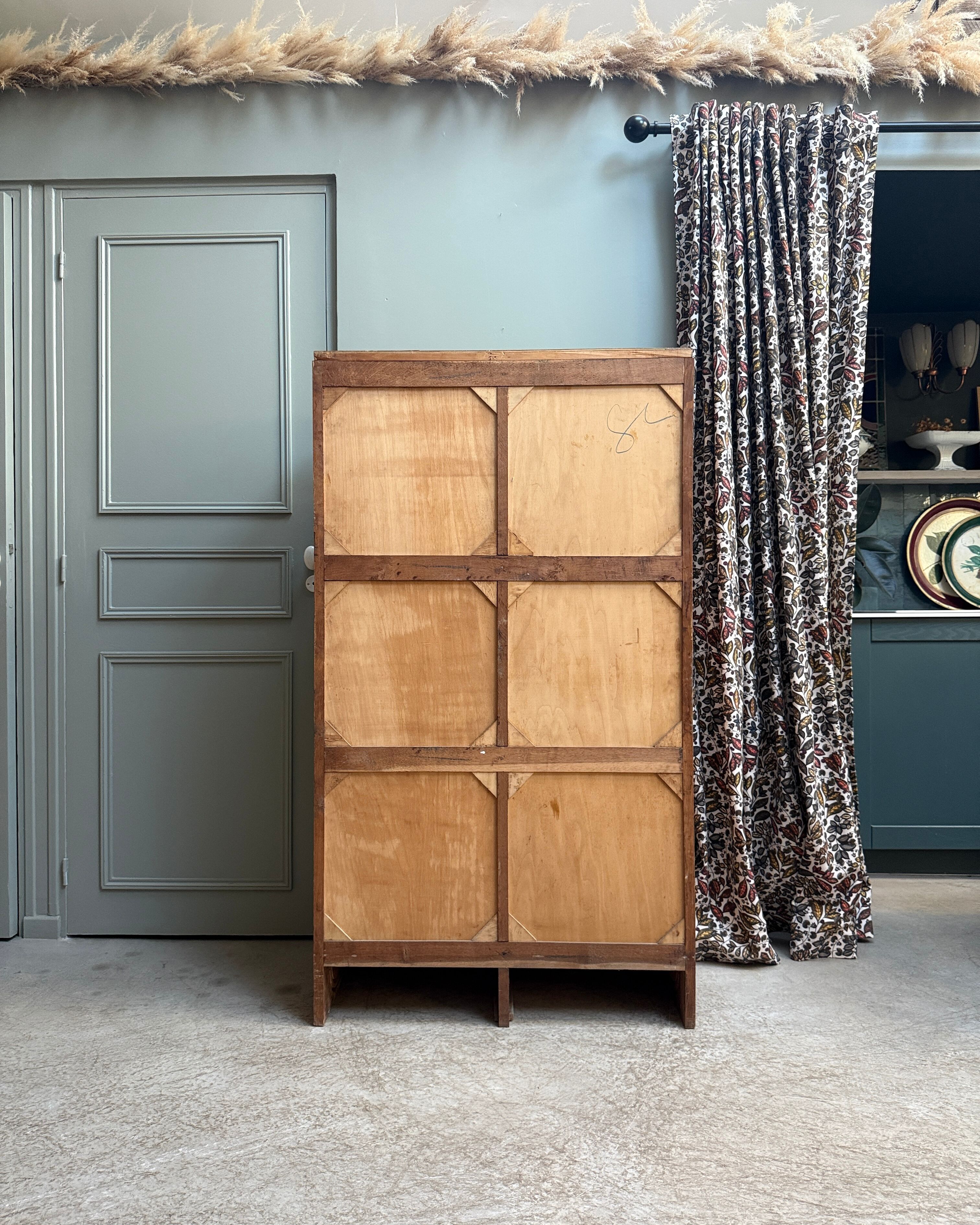 Oak filing cabinet with curtains (renovated)