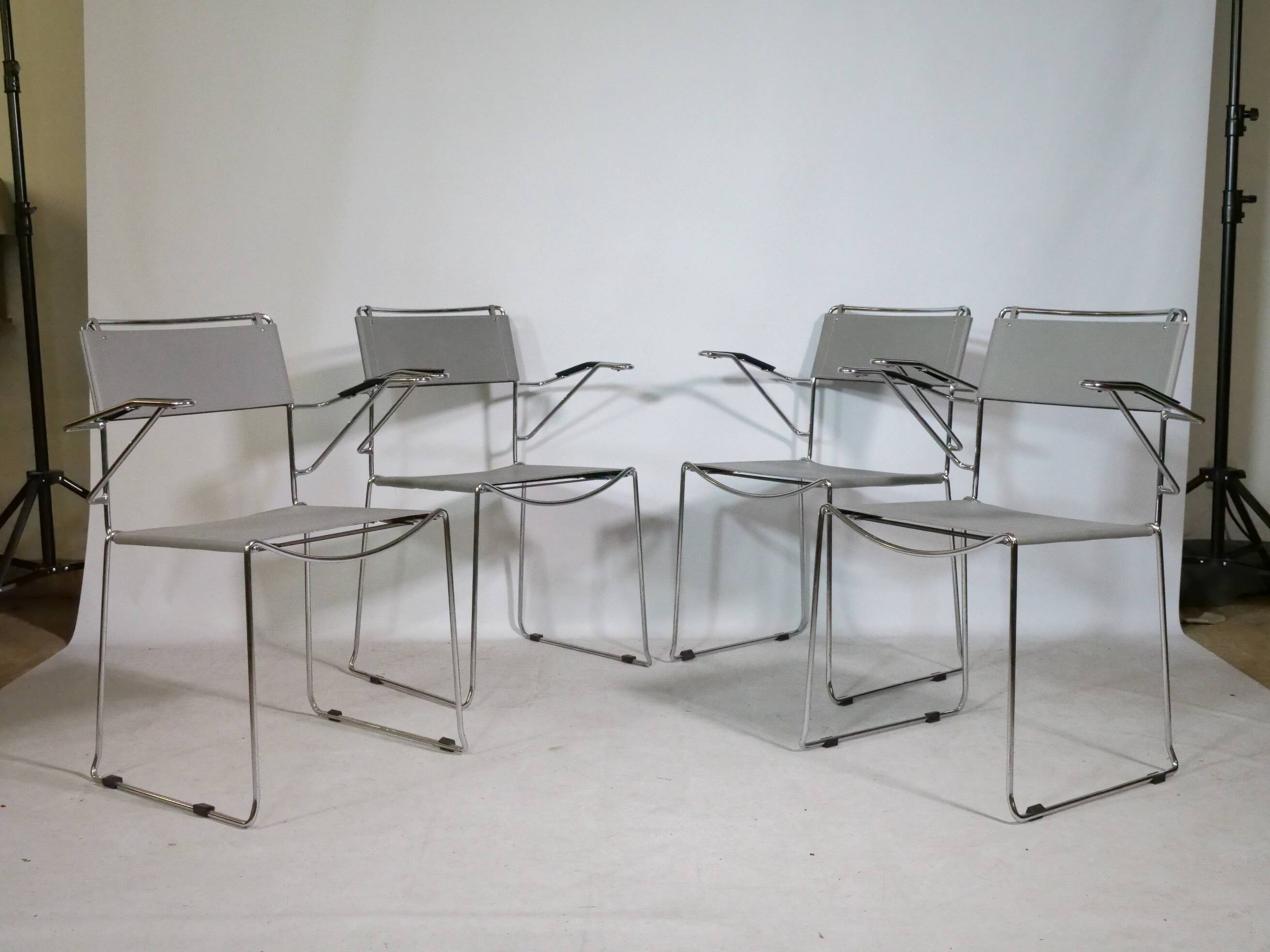 Mid-Century Design Chrome and Leather Chairs from Italy, Set of 4, 1970s