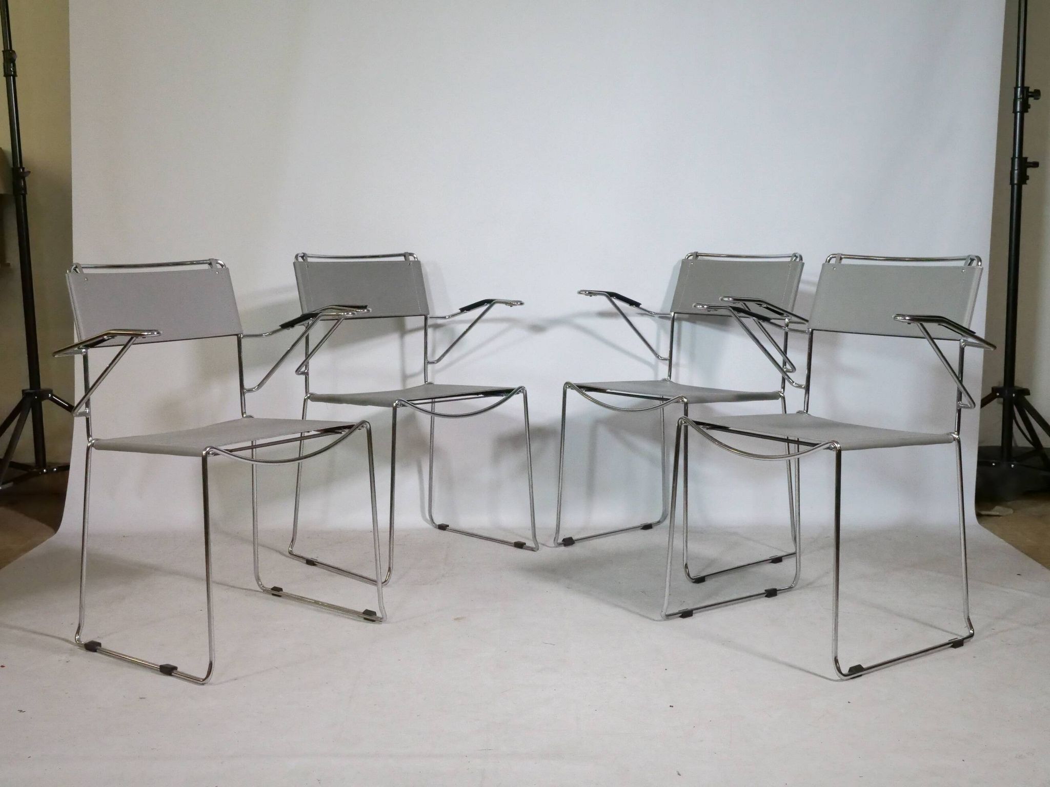 Mid-Century Design Chrome and Leather Chairs from Italy, Set of 4, 1970s