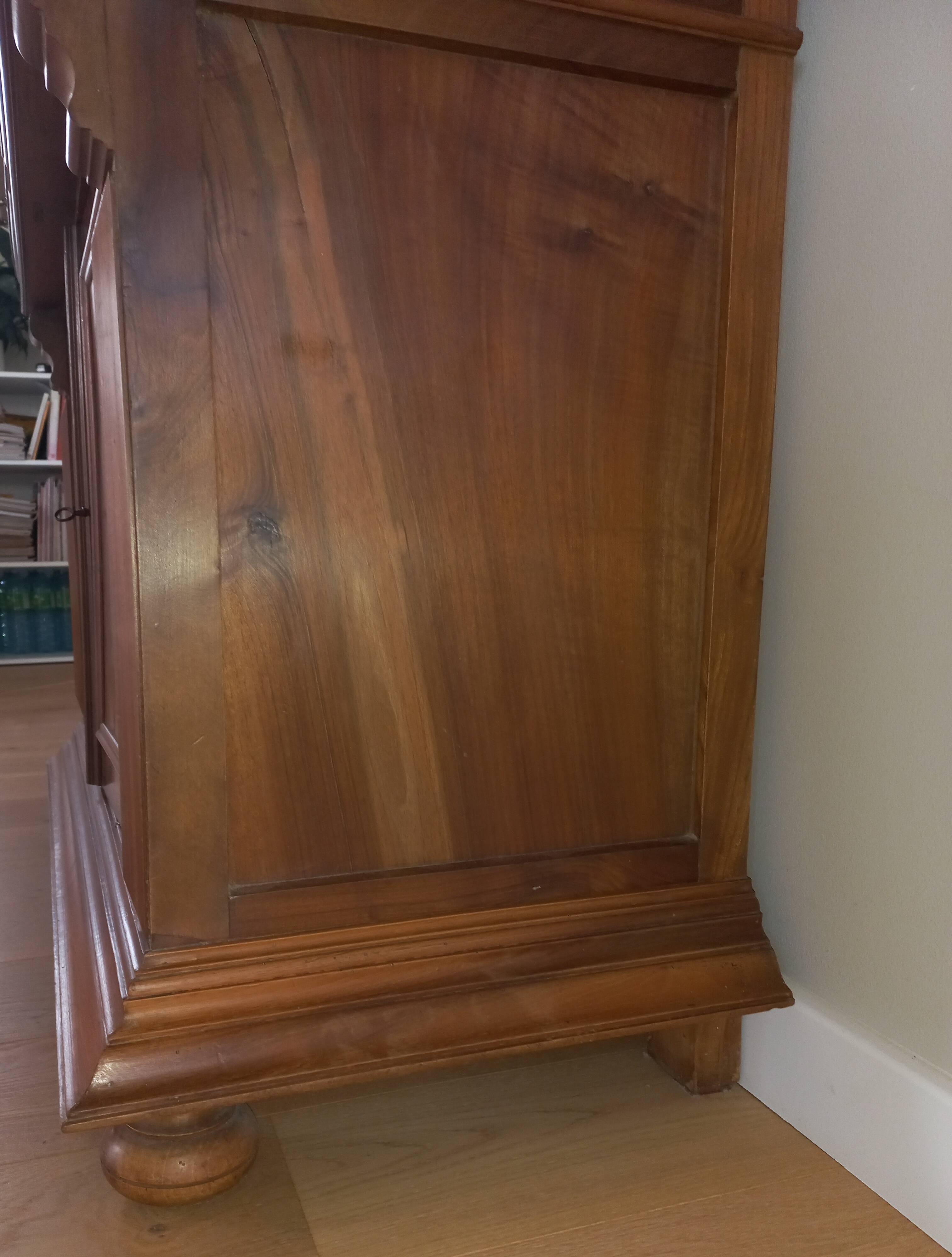 Empire period bathroom furniture in solid walnut and white marble.