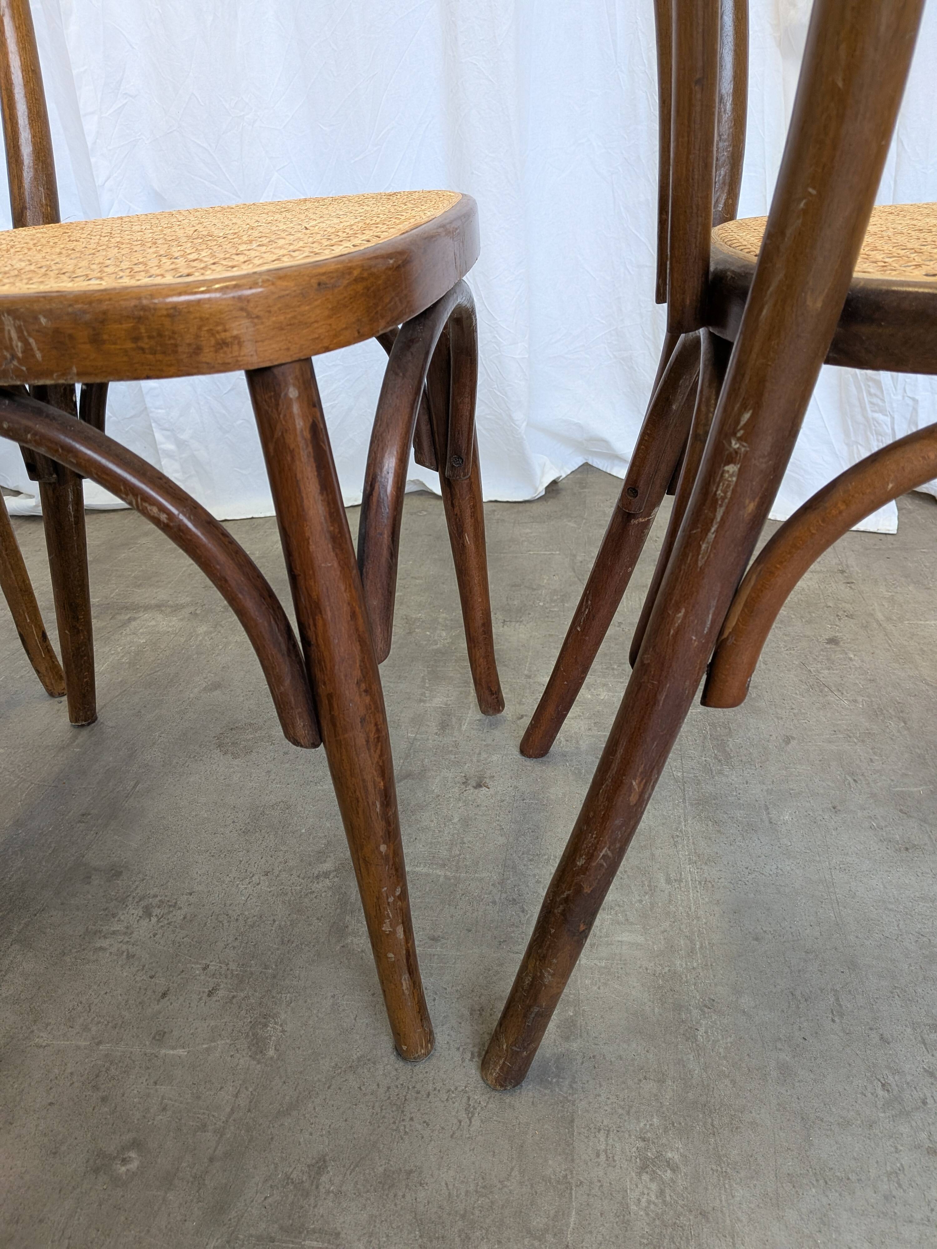 Set of 4 Vintage Thonet Style Dining Chairs: Bentwood Cane Seat, 1970s Bist