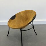 Italian Tan Suede and Black Leather Saucer Chair