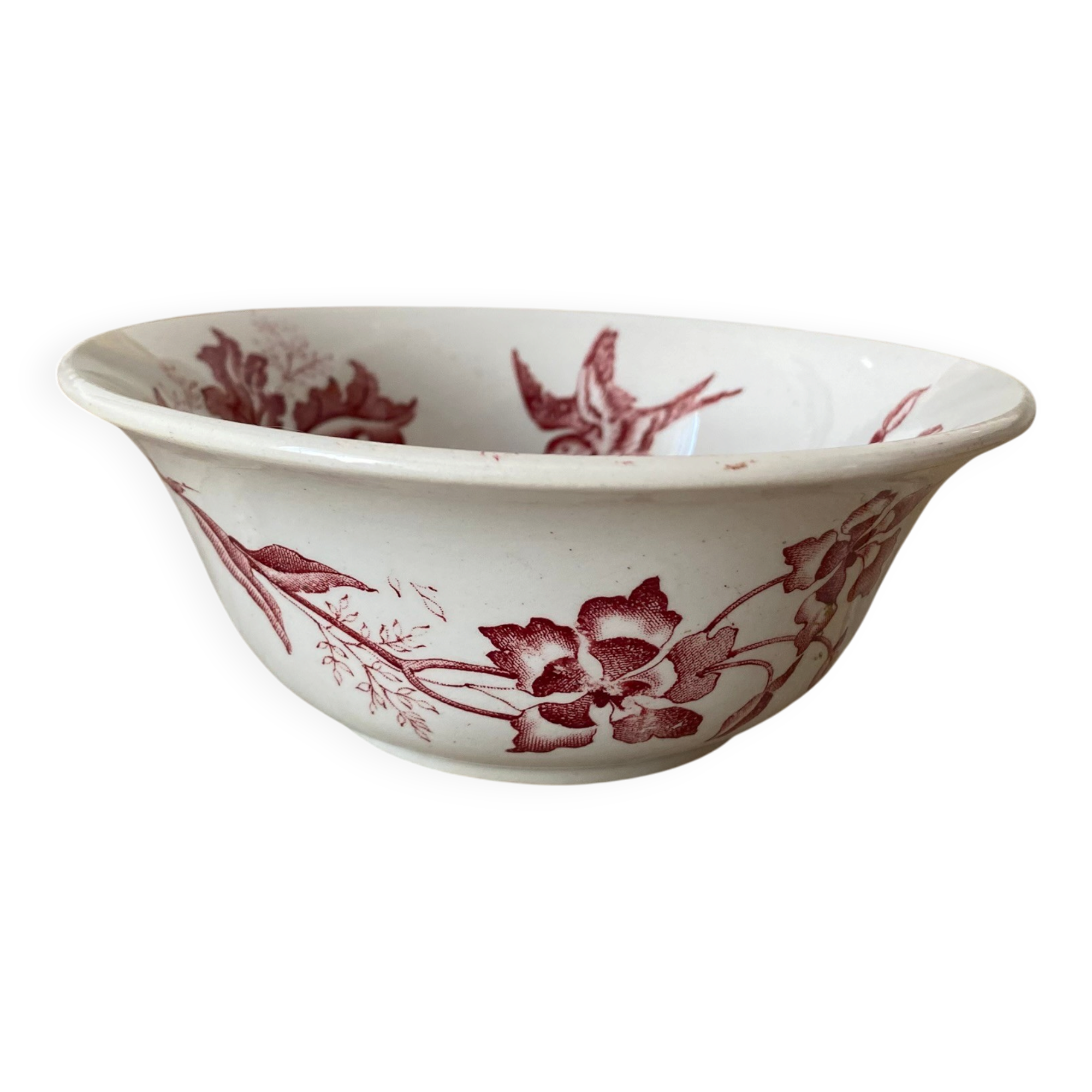 Ancient ironstone bowl Moulins des Loups "orchids"