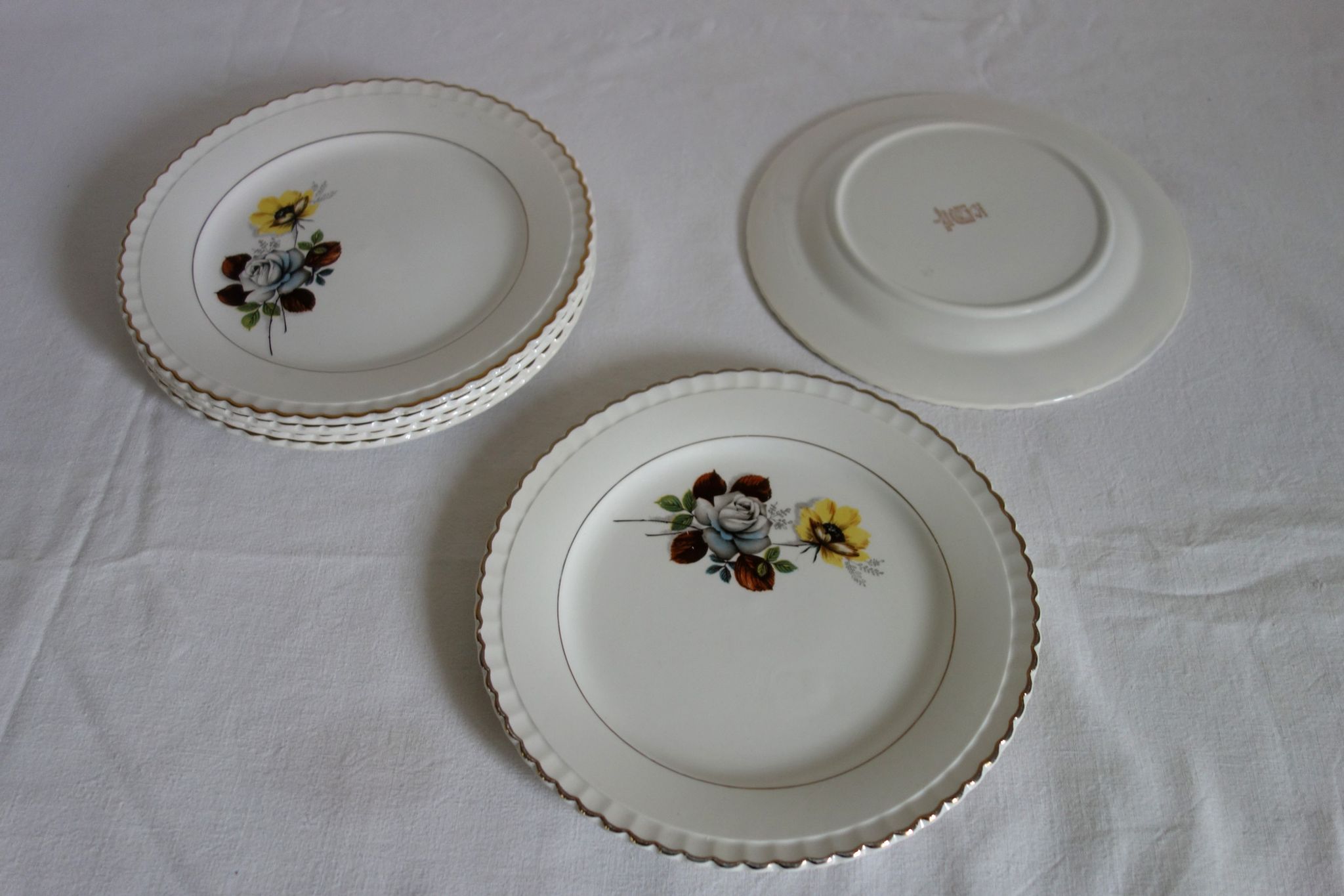 Lot de 6 assiettes à dessert Digoin modèle Veronese, années 50