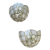 Pair of vintage wall lights in mother-of-pearl and gilded brass.