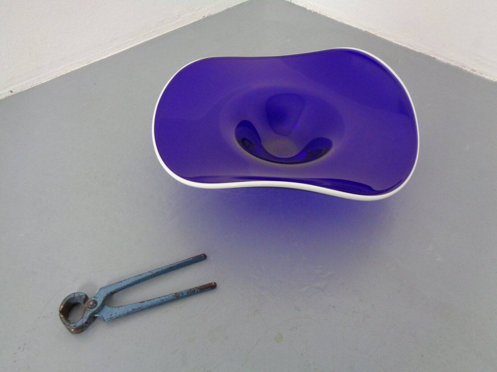 Large blue glass bowl, Czechoslovakia, 1960s