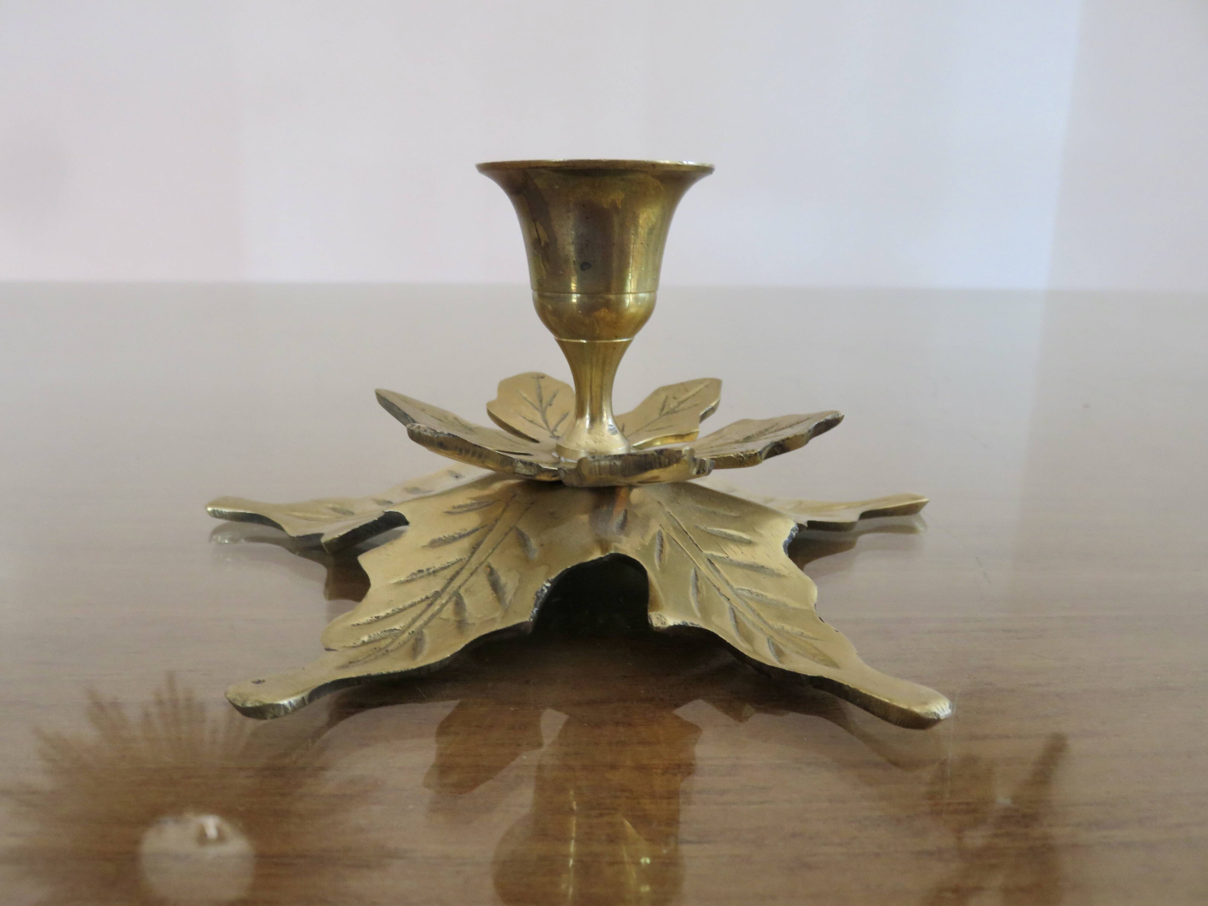 Flower candle holder, in gilded brass 60s 70s