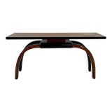 Italian 1940s Art Deco Console in Black Lacquer, Walnut and Maple Burl