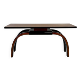 Italian 1940s Art Deco Console in Black Lacquer, Walnut and Maple Burl
