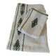 Vintage beige Basque linen with green patterns: tablecloth and 8 napkins.