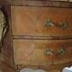 Pair of 2 Louis XV bedside tables - marquetry - 2 drawers - pink marble