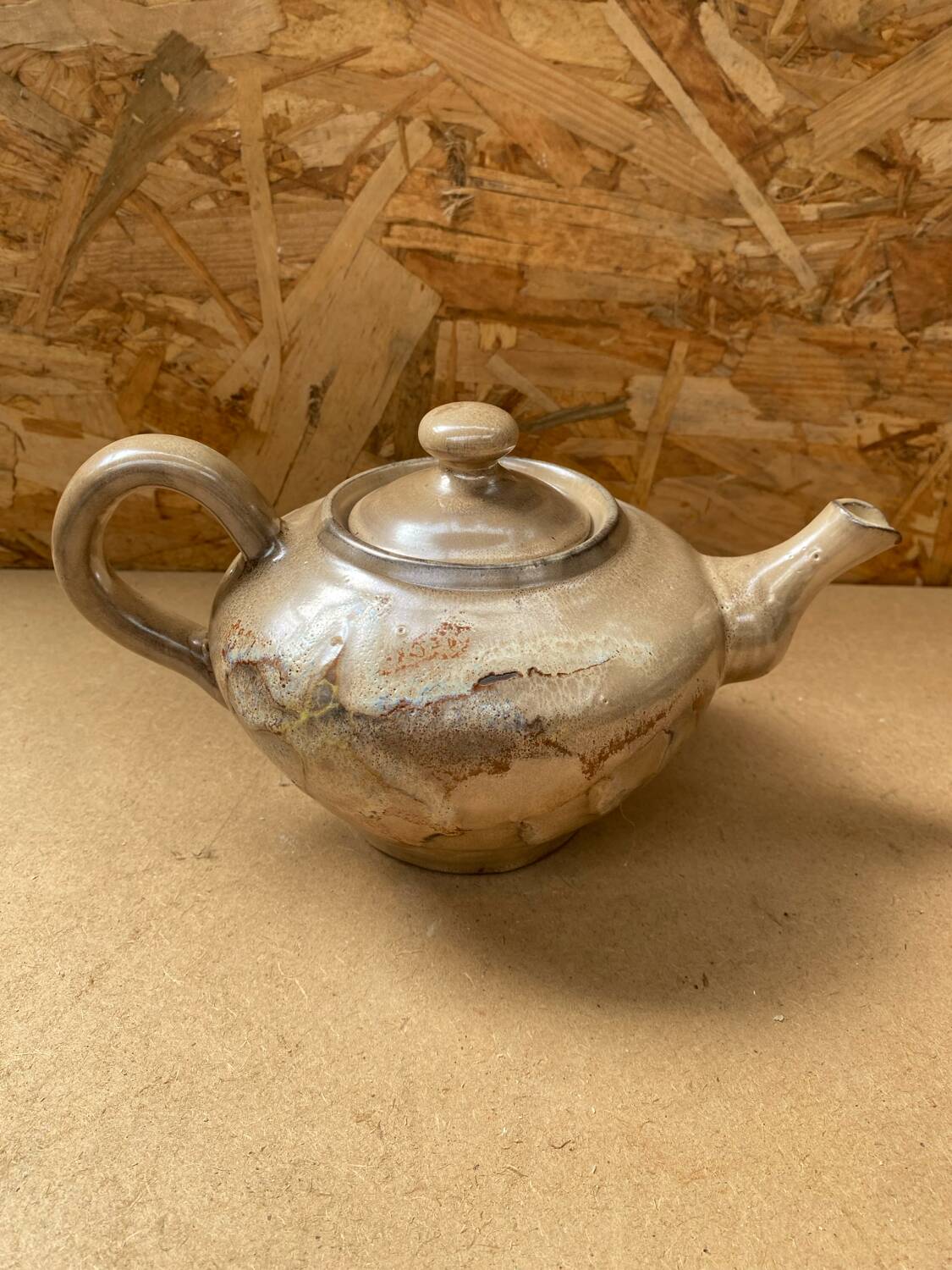 Antique teapot vallauris la roue ceramic beige vintage #b276