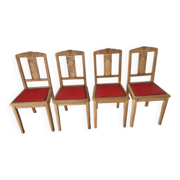 Suite de 4 chaises en chêne sculpté – Epoque 1940 style Art déco