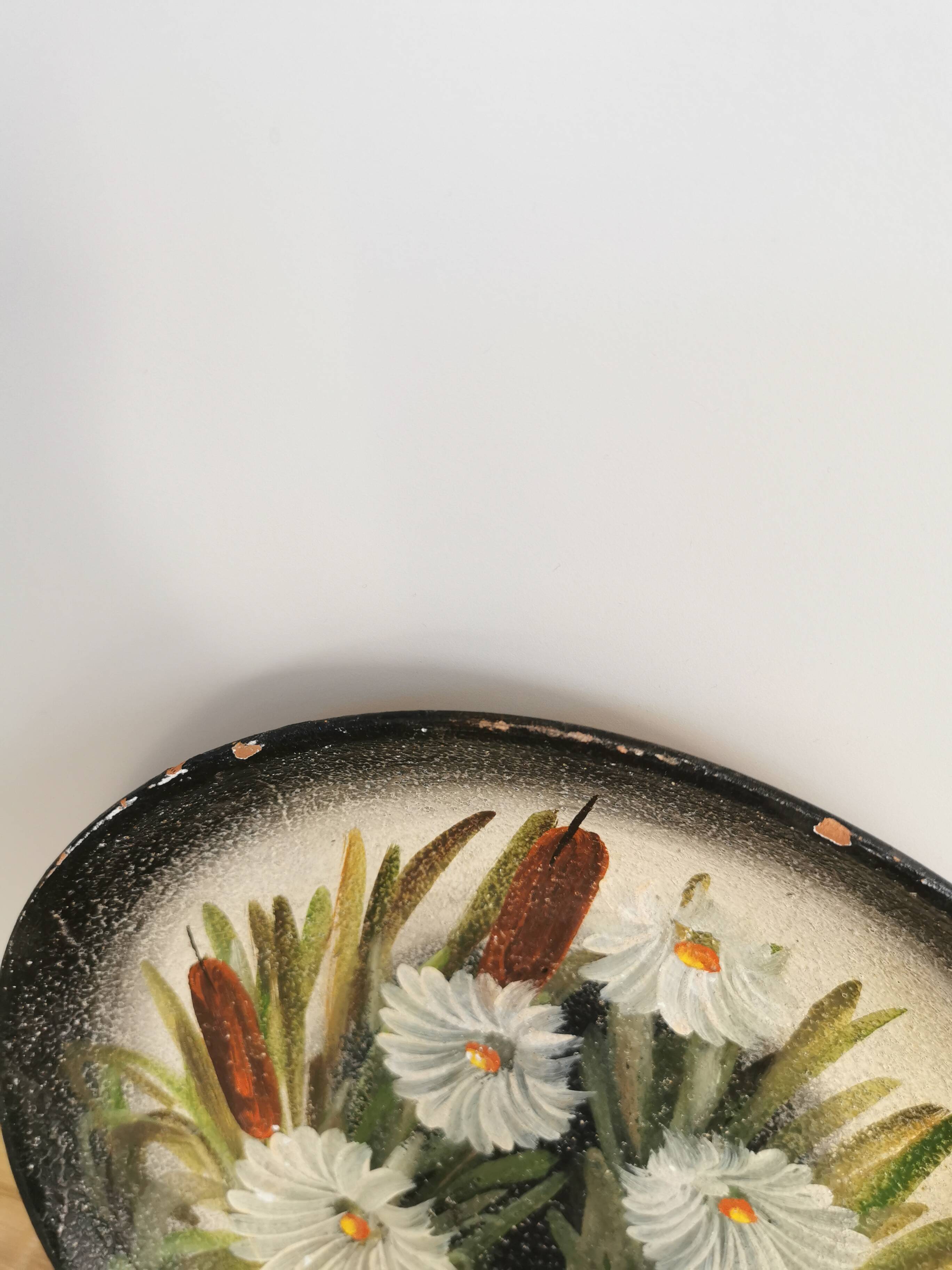 Vintage Hand-Painted Clay Plates: 1970s Yugoslavian Floral Wall Decor