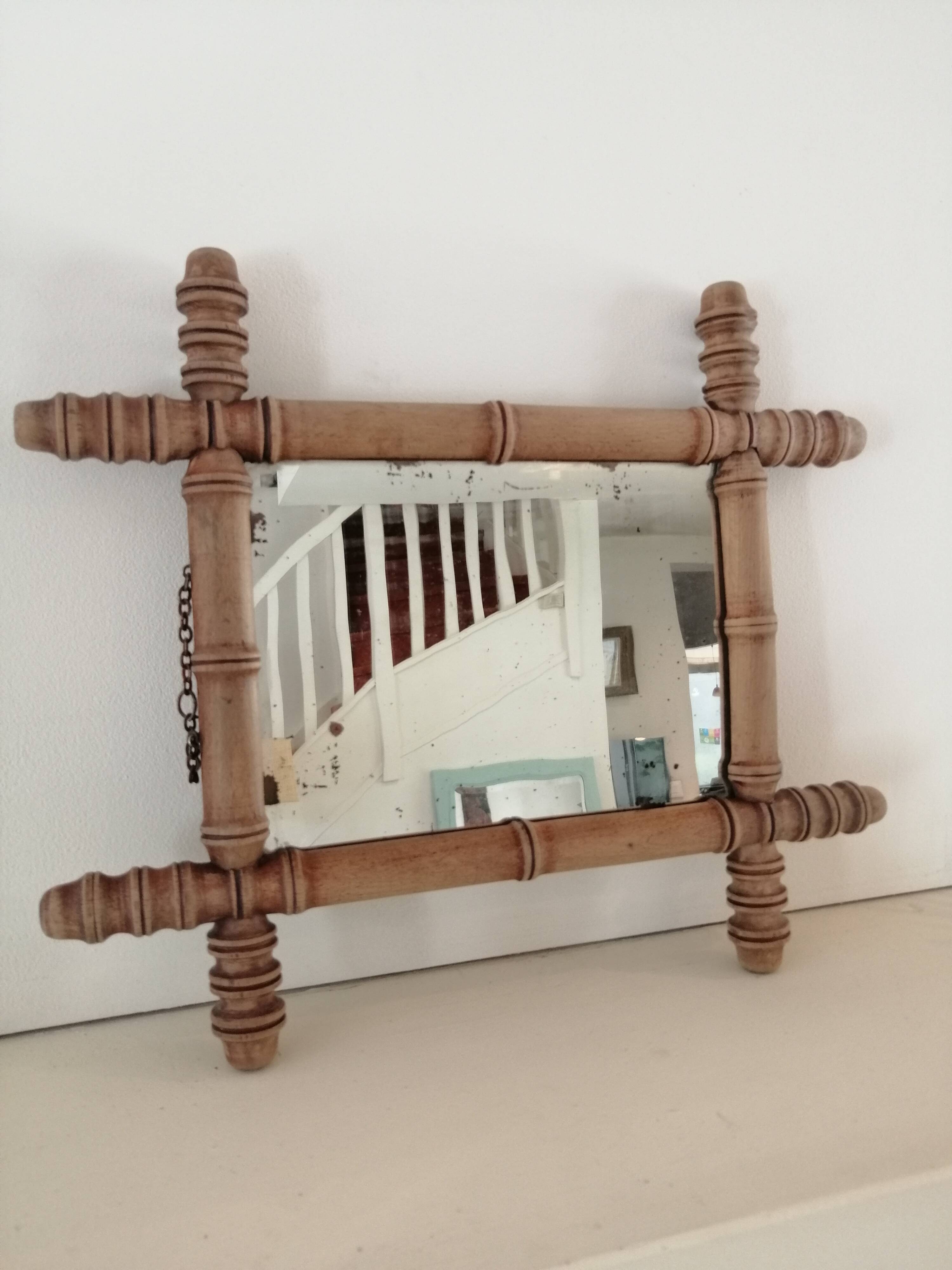Set of vintage wood mirrors bamboo effect