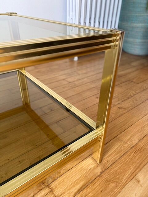 Gold metal coffee table and smoked glass