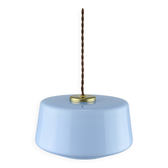 Suspension vintage en verre bleu bébé et laiton du milieu du siècle