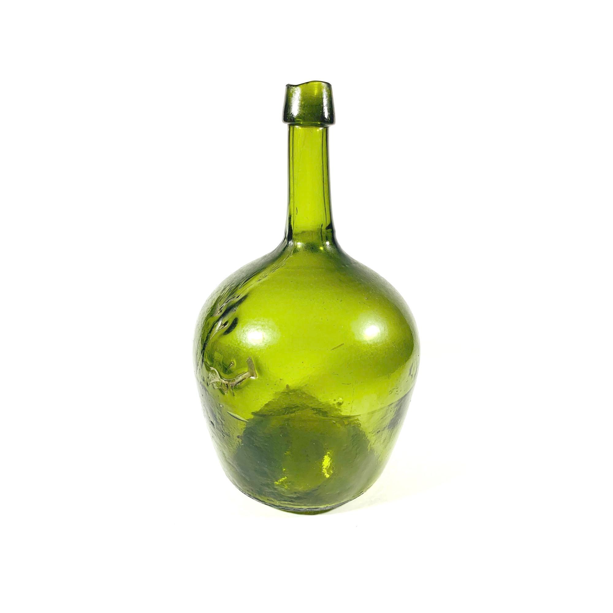 Demijohn green artisanal blown glass early 20th century