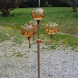 1970s design floor lamp in gold and orange chrome metal with 4 glass tulips