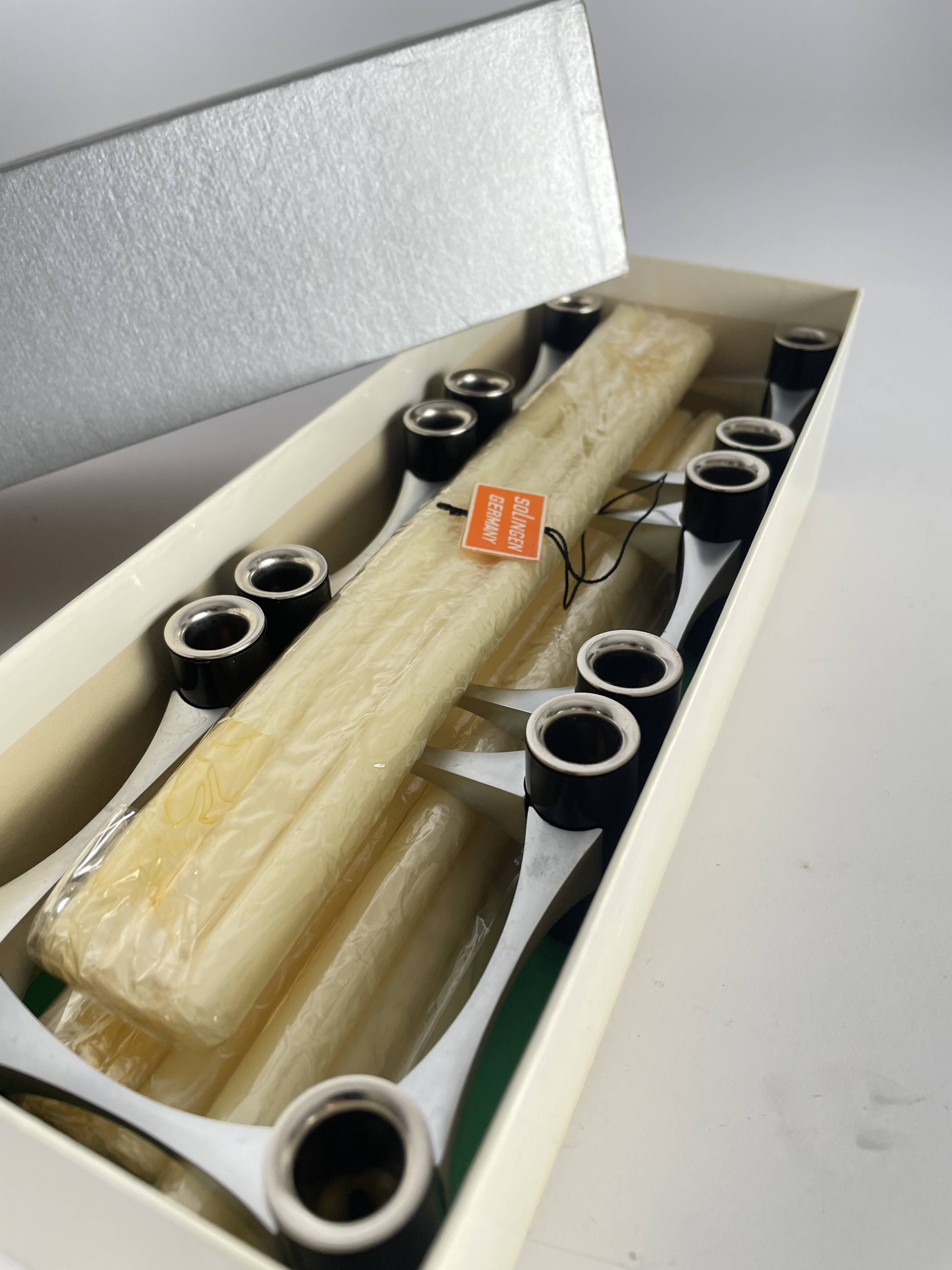 Vintage BMF Modular Candle Holder Black & Silver, Original Box + 12 candles