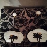 2 vintage wooden and ceramic coat hooks