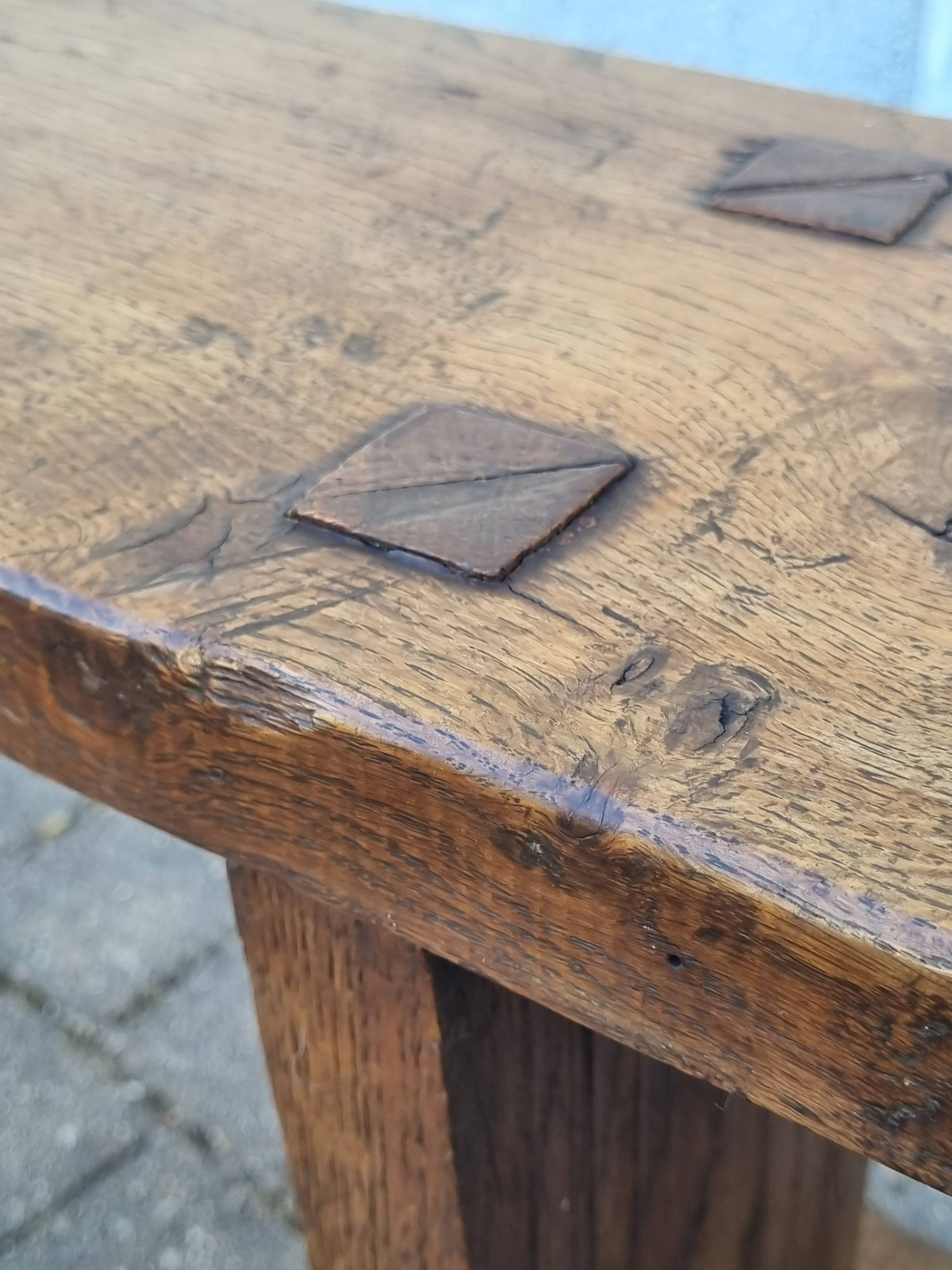 Brutalist farmhouse bench in solid oak 220 cm