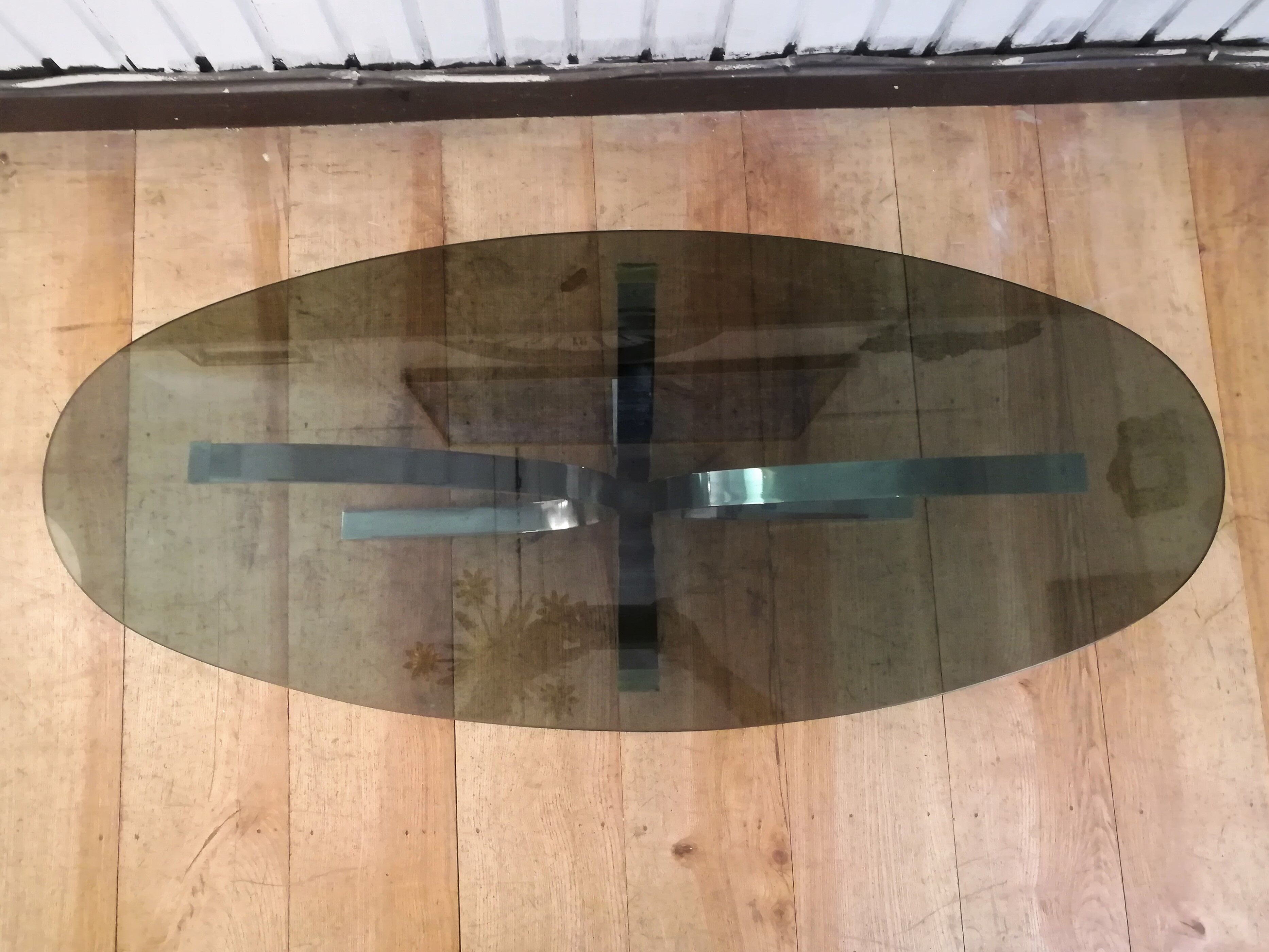 Chrome steel coffee table and smoked glass