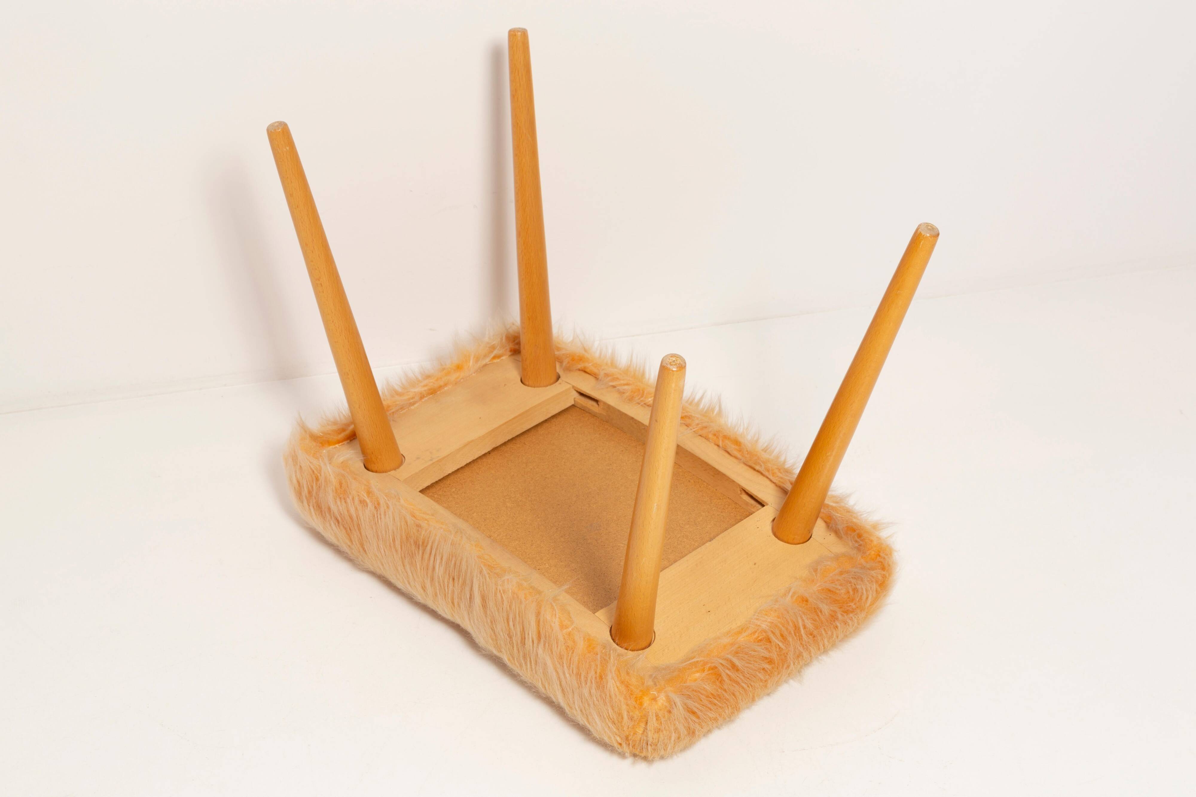 Vintage orange faux fur stool, Denmark, 1960.