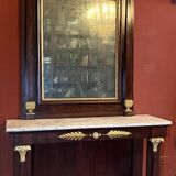Italian Empire Mahogany and Parcel Gilt Console with Mirror and Carrara Marble Top, Late 18th Century