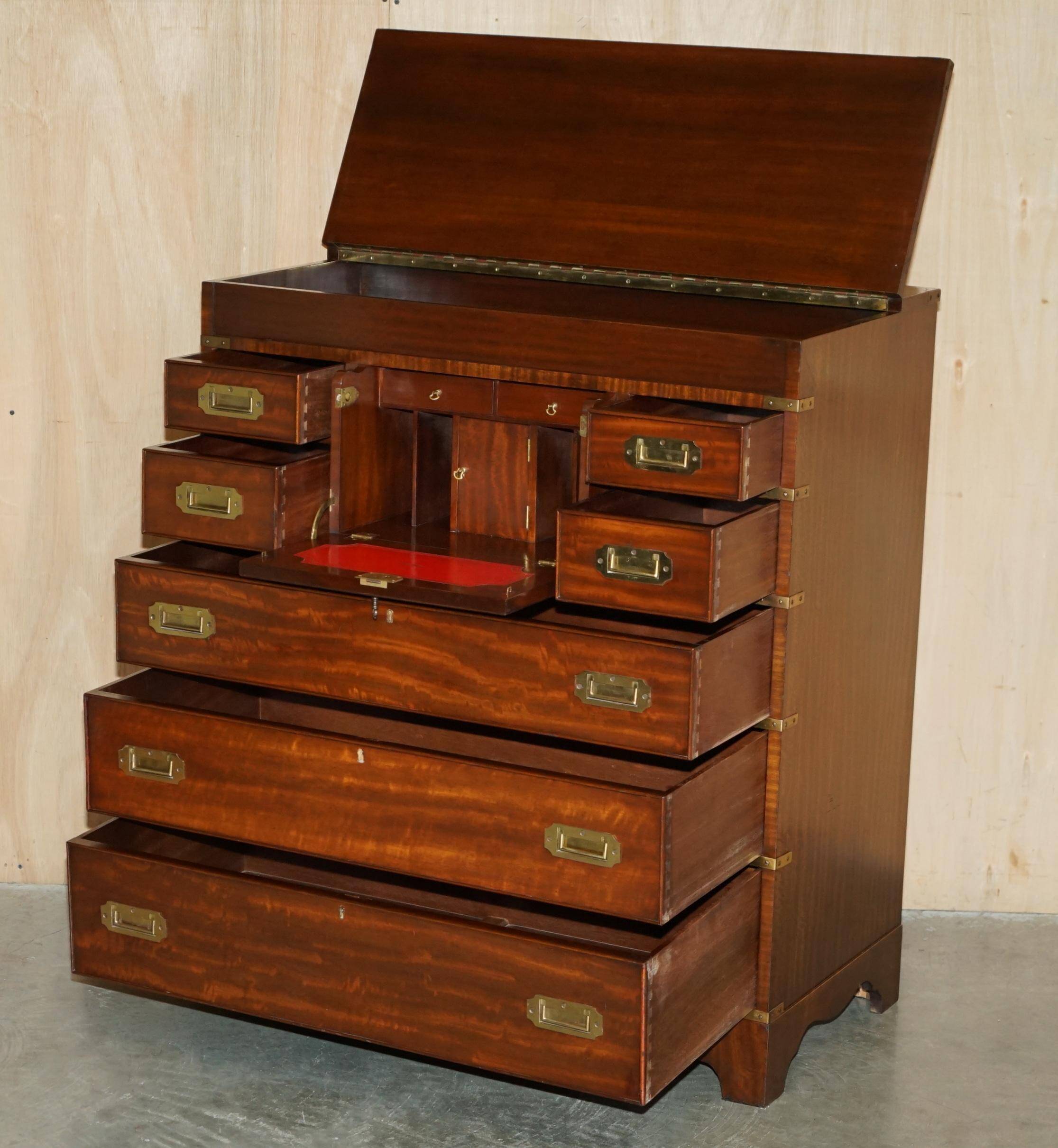 Vintage military commode FINE hardwood, brass and leather.