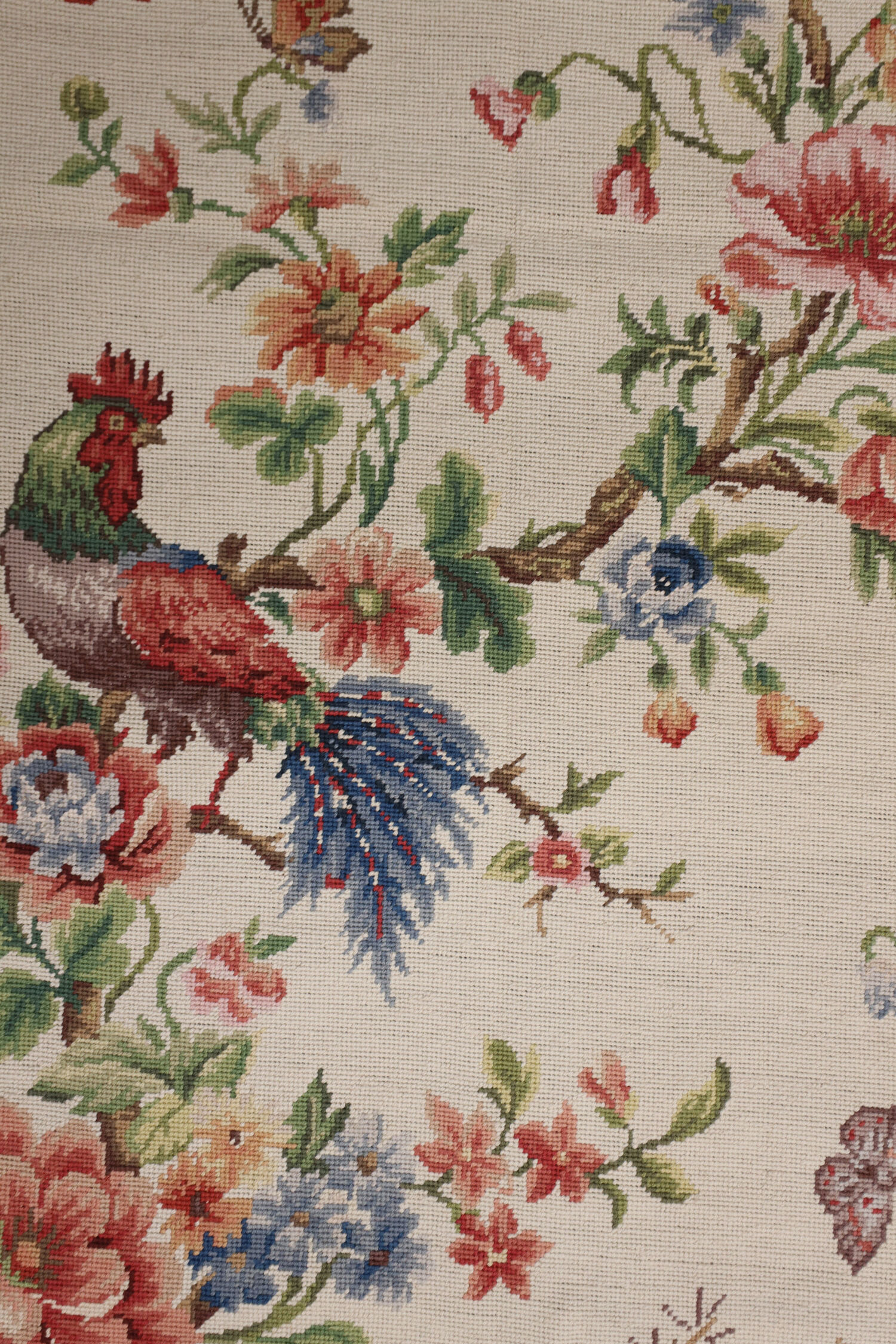 Traditional English Style Chinese Needlepoint Rug Handwoven Cream Green Wool Rug-76x243cm