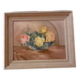 Painting and vintage frame bouquet of roses