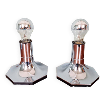 Pair of wall sconces/spotlights in chrome metal, Motoko Ishii