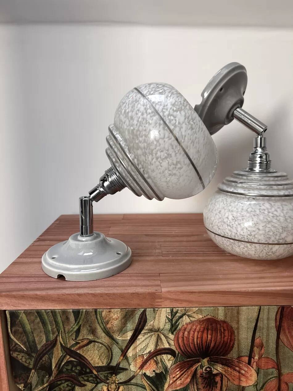 Pair of ceramic and glass wall sconces