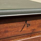 Modernist desk in wood and green moleskin upholstery