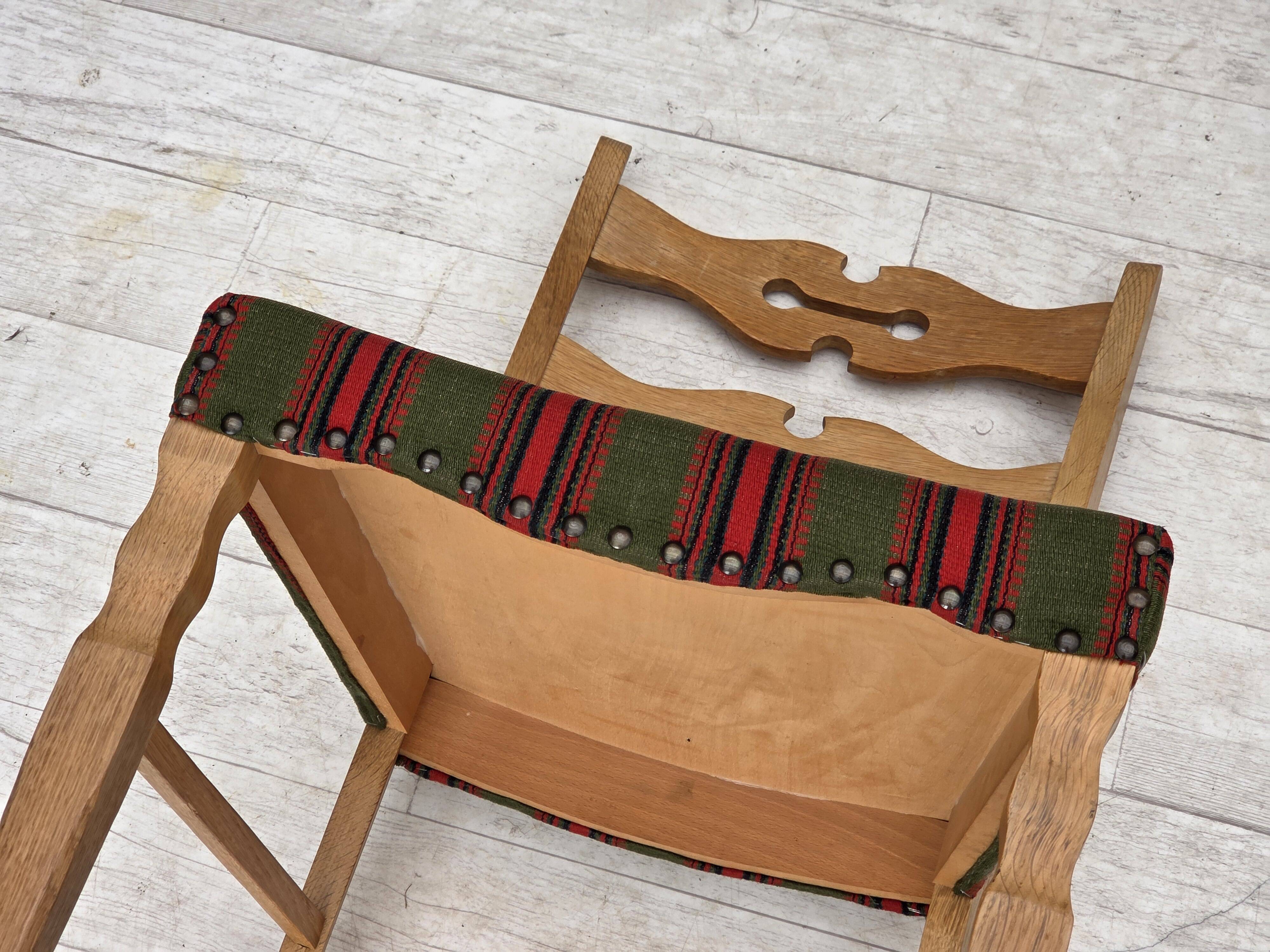 1970s, set of 2 Danish dining chairs, furniture wool, solid oak wood.