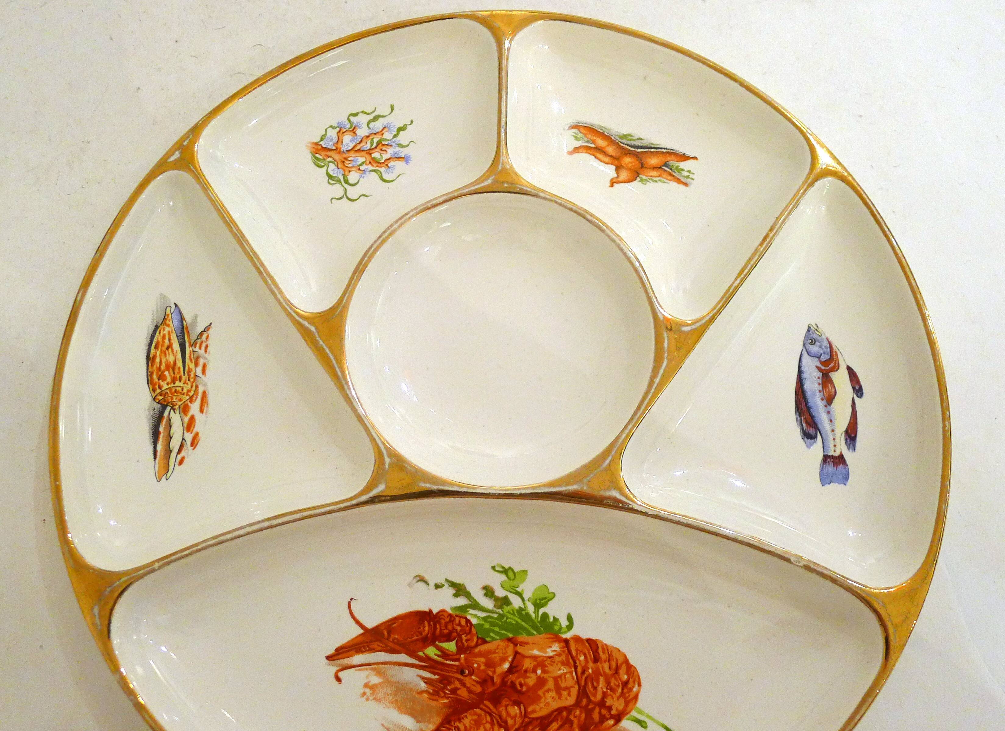 Appetizer plate, seaside design, Gien earthenware, 1960