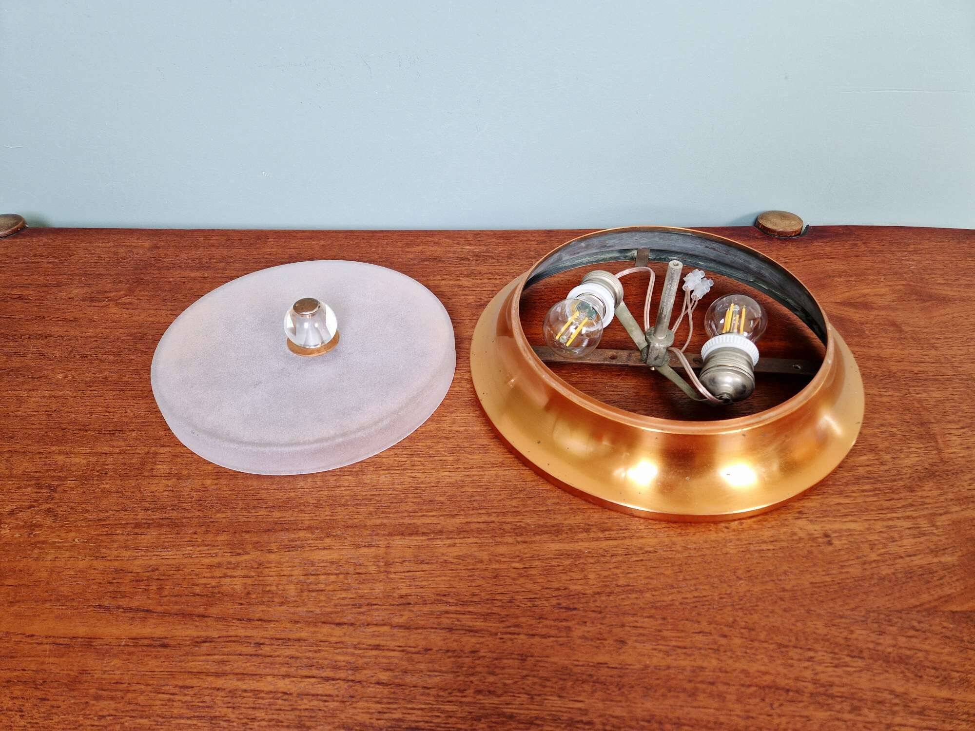 Plafonnier Art Déco en cuivre et verre dépoli, 1930