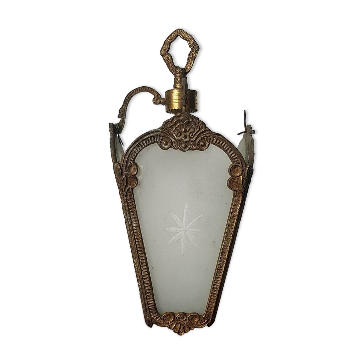 Lantern in smoked glass and brass