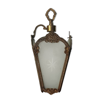 Lantern in smoked glass and brass