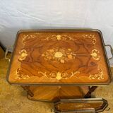 Vintage Italian Inlaid Wood Serving Trolley with Removable Tray Mid-20