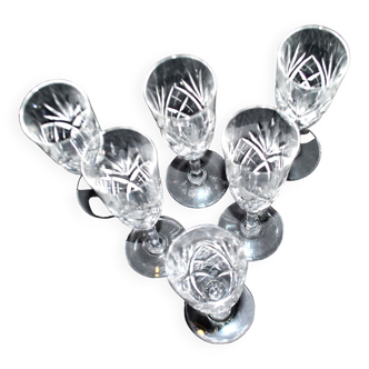 Saint-louis set of 6 chantilly champagne flutes in cut crystal signed st louis 19cm