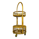 Vintage round service trolley in bamboo and rattan, 1960s