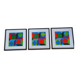 Optical Art Triptych - Victor Vasarely - 3 Frames 40x40cm